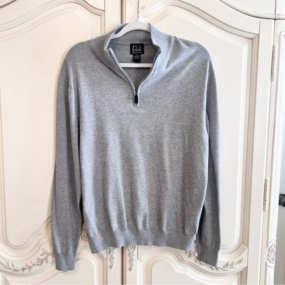 Joseph A. Bank Pima Cotton Quarter Zip Business Casual Sweater, Gray, Medium
